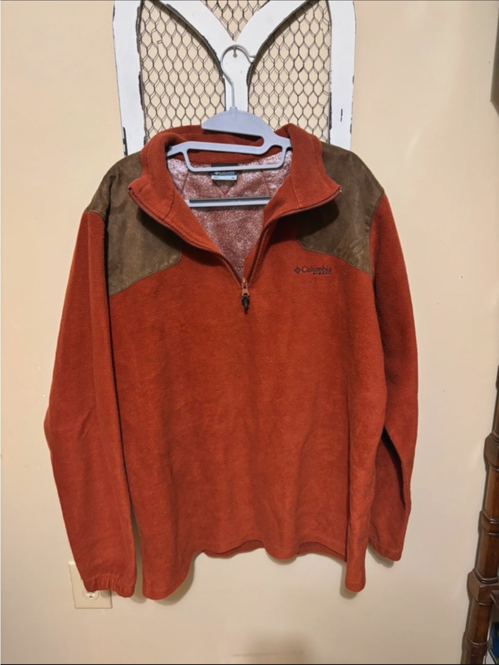 Columbia Men’s Rust Orange Half-Zip Fleece with Brown Yoke